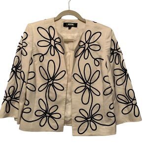 Kasper‎ Blazer Womens 6 White With Black Accent Business 100% Silk Open Front